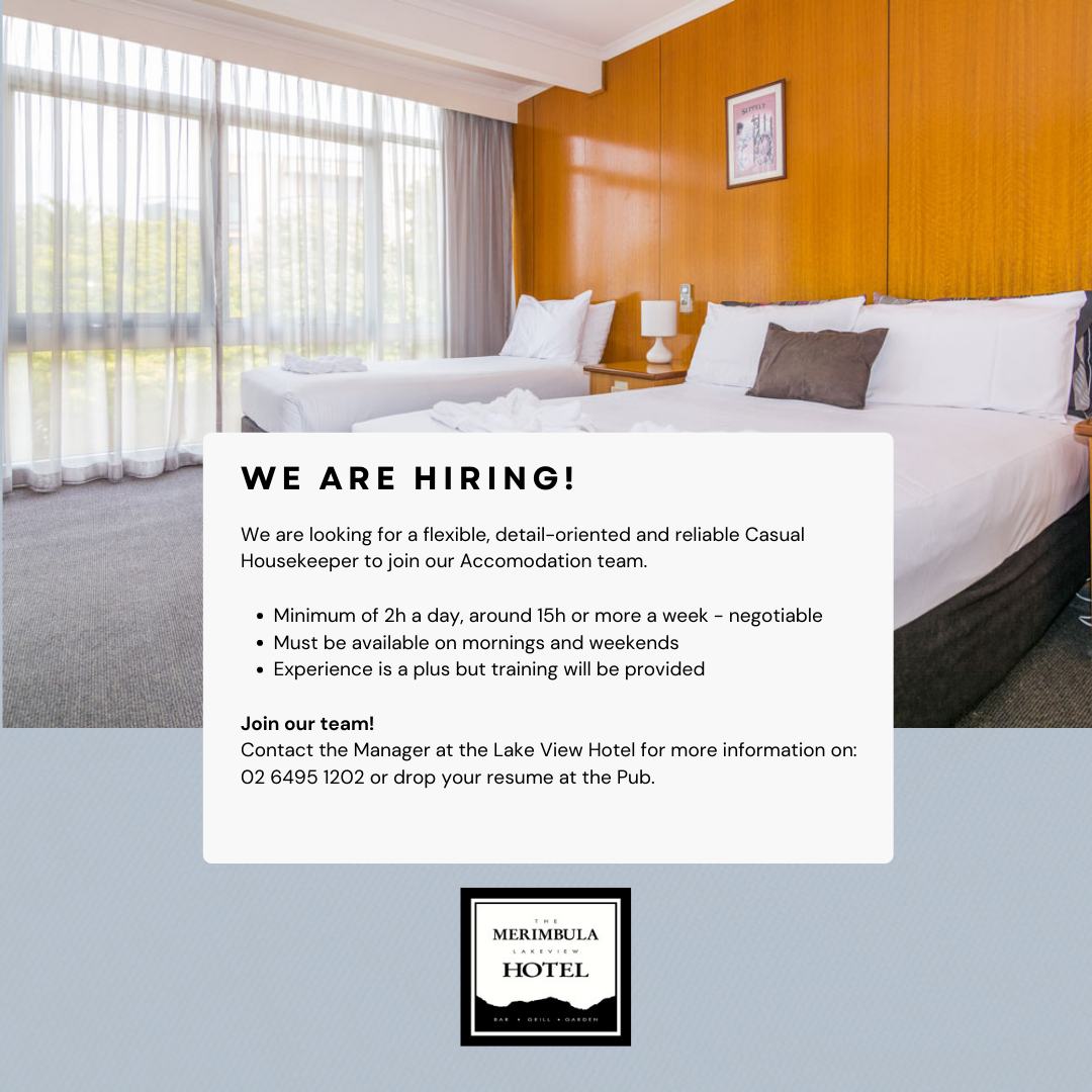 we are hiring at the merimbula lakeview hotel